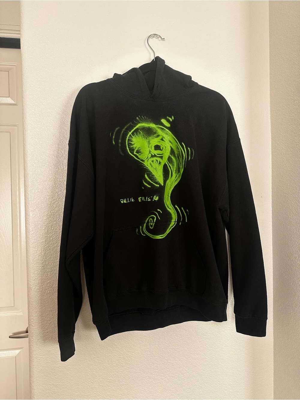 Black Hoodie with Neon Green Graphic Pullover